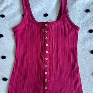Free People End Game Pointelle Tank, sz. S, Cerise (dark pink/light red), NWT